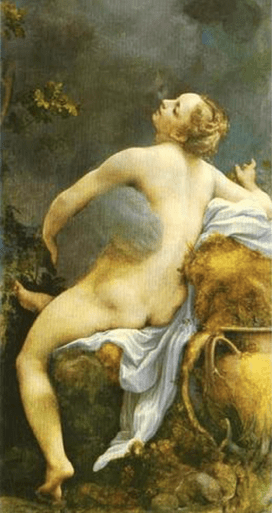 Jupiter had een geheime relatie met de zeenimf Io; hij bezocht verkleed als wolk, om zijn echtgenote Hera te misleiden. Antonio da Correggio (1531)