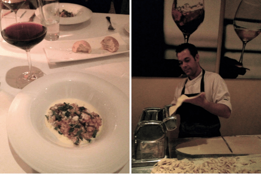 Links: risotto met fazant; rechts: chef Fabrizio draait de verse pasta
