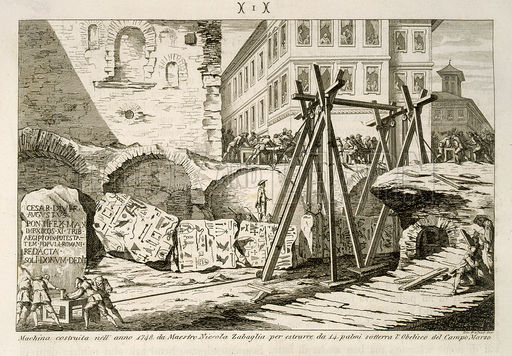 Hefconstructie op de bouwplaats, naar een uitvinding van Nicola Zabaglia