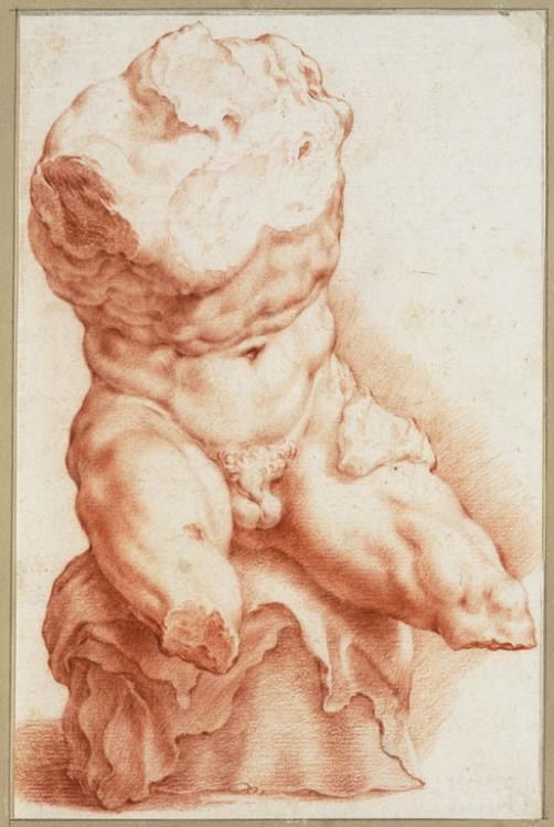 Hendrick Goltzius (Bracht-am-Niederrhein 1558-1617 Haarlem), The Belvedere Torso, 1591. Red chalk, 255 x 166 mm. The Teylers Museum, Haarlem, inv. no. N 31