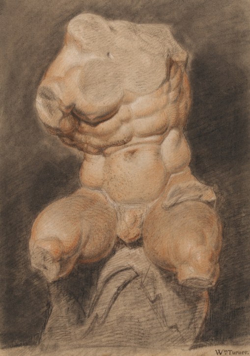 Joseph Mallord William Turner (London 1775-1851 London), A Study of a Plaster Cast of the Belvedere Torso, c. 1792. Black, red and white chalk, on brown paper, 331 x 235 mm, Victoria and Albert Museum, Prints & Drawings Study Room, London, 9261